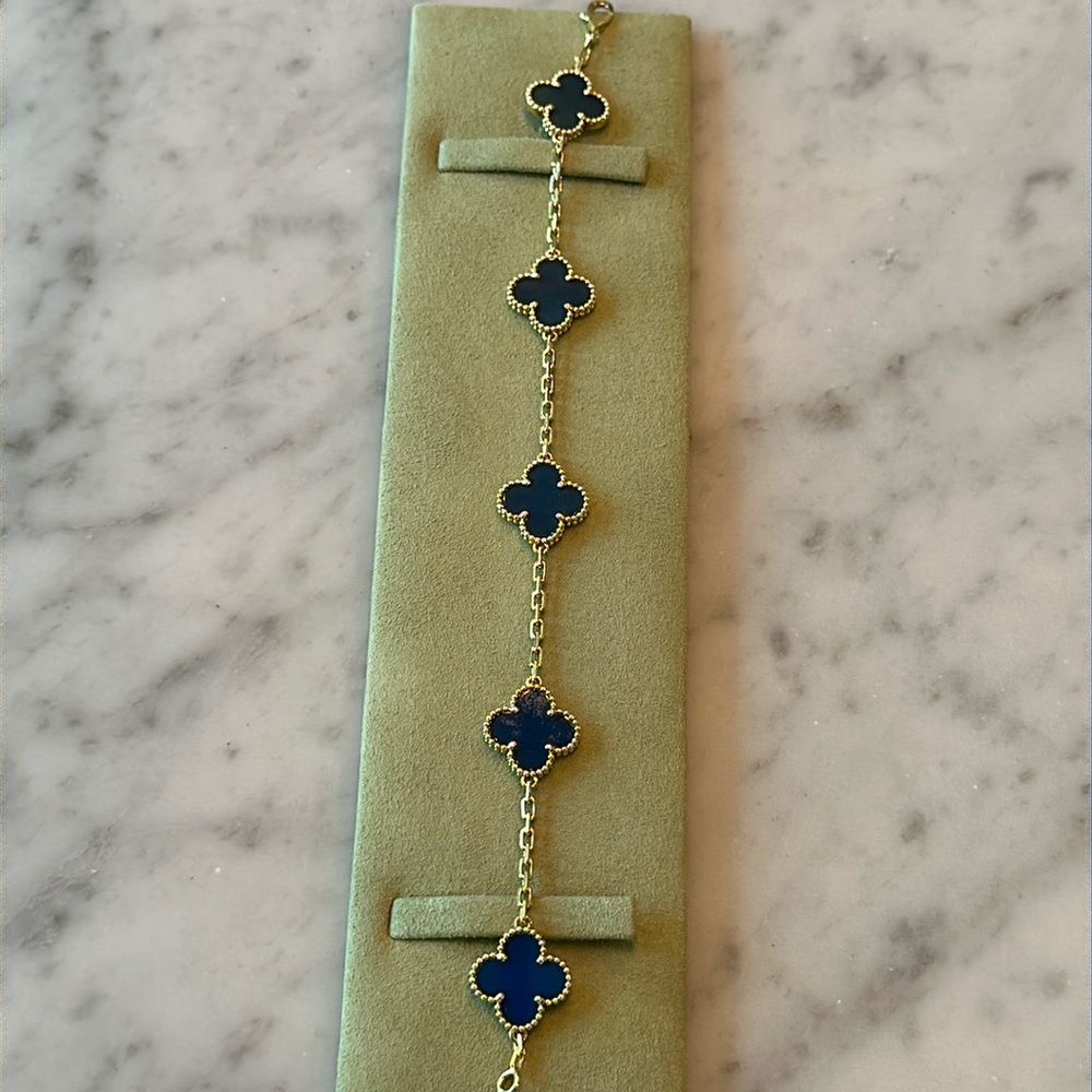 Van Cleef & Arpels 18k yellow gold navy blue alhambra bracelet (Vendôme edition)